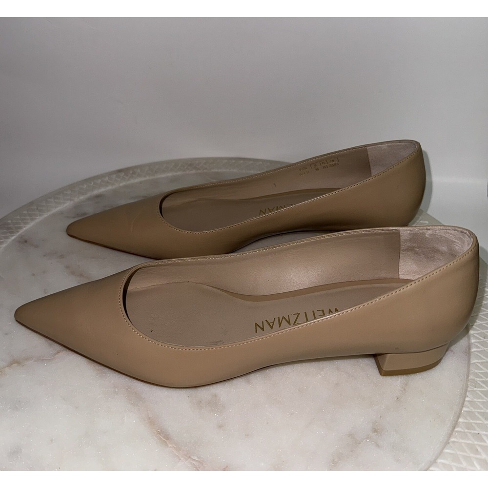 Stuart Weitzman Women's 1 Inch Block Heel Pump Beige Tan Sandals Size 9